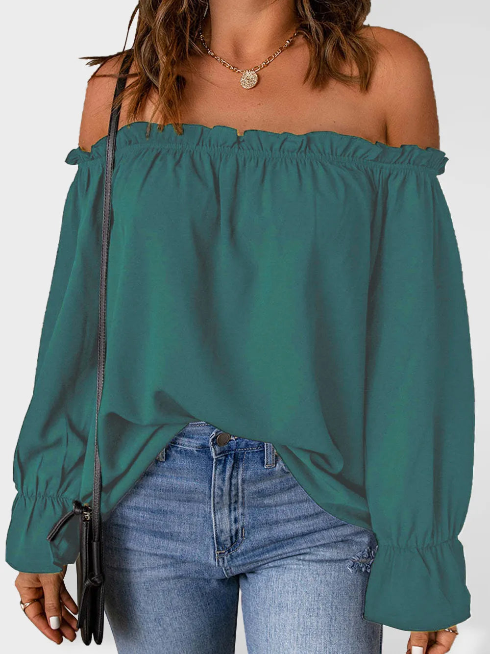 Boho Off the Shoulder Solid Color Peasant Top OliverandJade