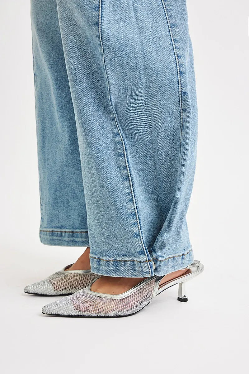 Boho Mid Rise Wide Barrel Leg Snap Jeans