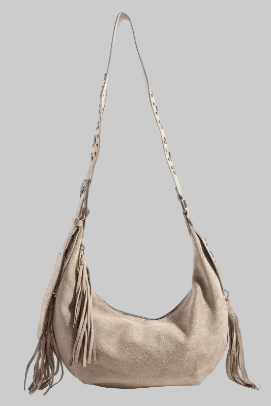 Boho Western Half Moon Fringe Hobo Bag