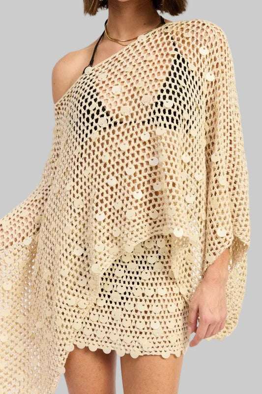 Brianna Boho Oversized Crochet Shell Poncho Top