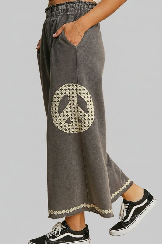 Caroline Boho Peace Lace Wide Leg Pants - Grey