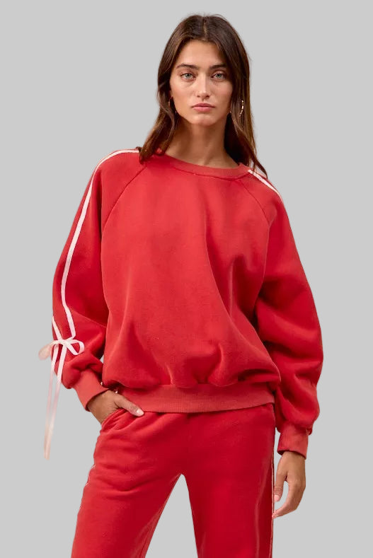 Delilah Red Boho Holiday Bow Fleece Sweatshirt