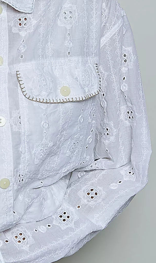 Emily Eyelet Cotton Cropped Jacket - White
