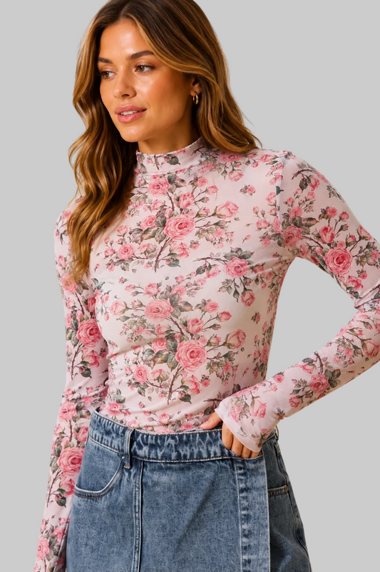 Everleigh Floral Rose Mesh Sheer Top