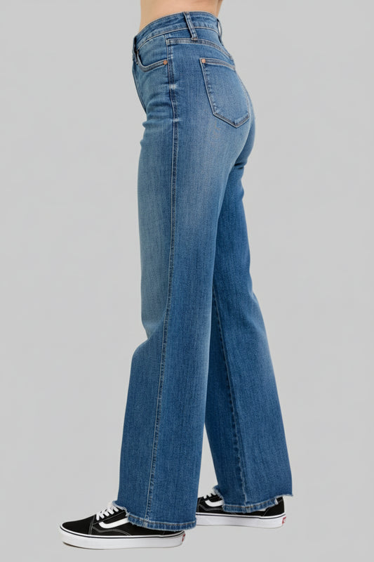 Grace High Waist Tummy Control Chew Hem Destroy Wide Jeans