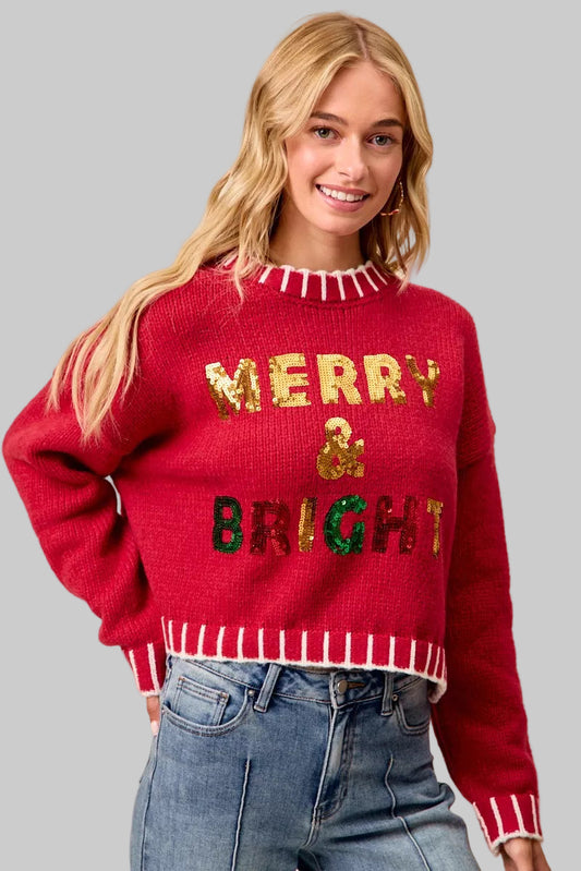 Hannah Christmas Sequin Merry & Bright Sweater