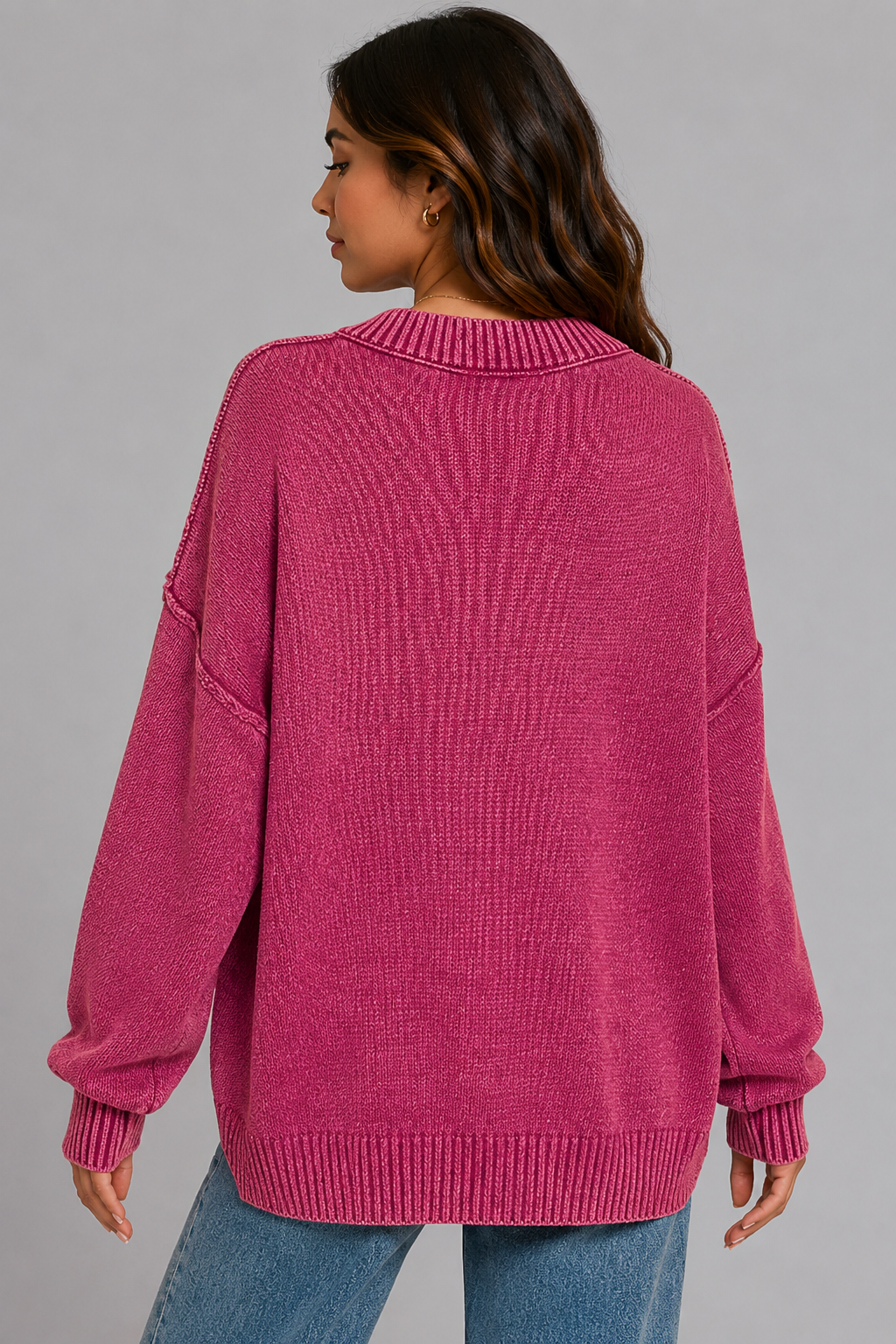 Helena Washed V-neck Oversized Sweater