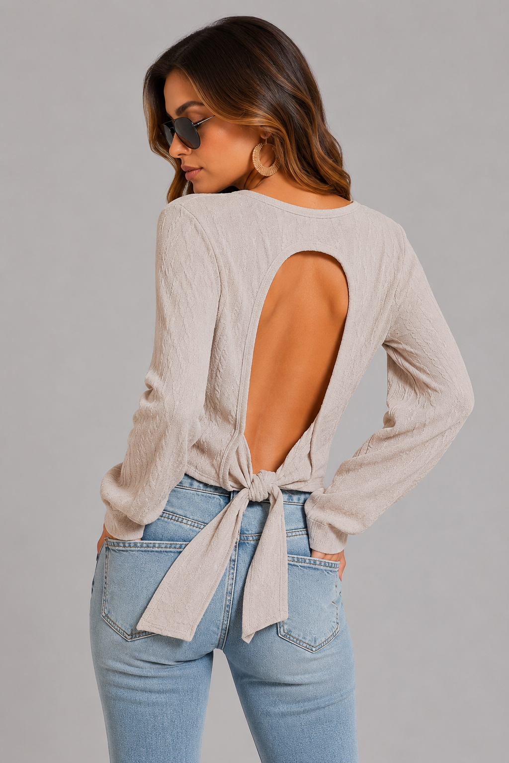 Nayla Boho Cable Knit Open Back Top