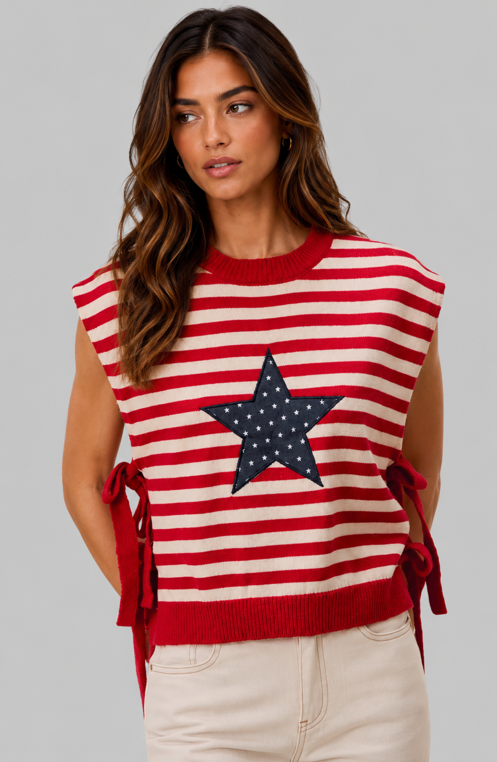 Isabella Stripe Star Patch Side Tie Top