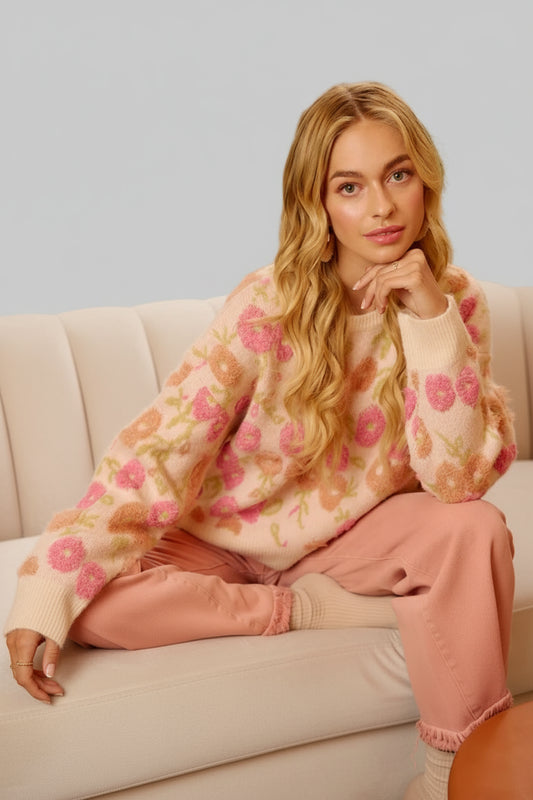 Isla Boho Terry Texture Floral Sweater