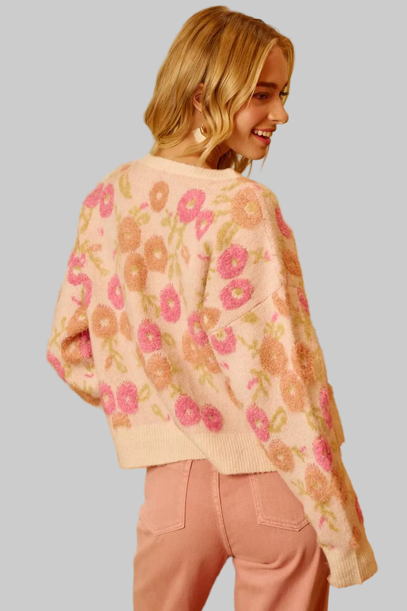 Isla Boho Terry Texture Floral Sweater