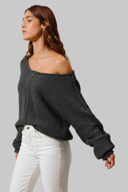 Jacky Grey Boho Slouchy Boucle Sweater