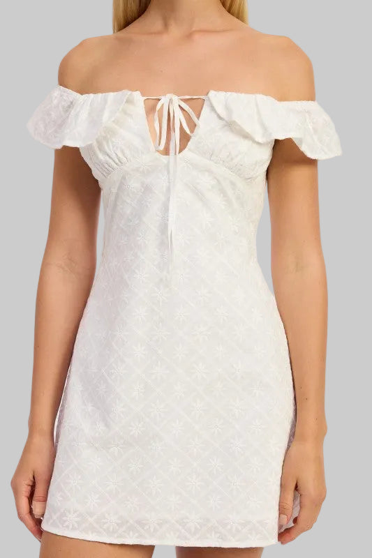 Jasmine Off the Shoulder Embroidered Mini Dress