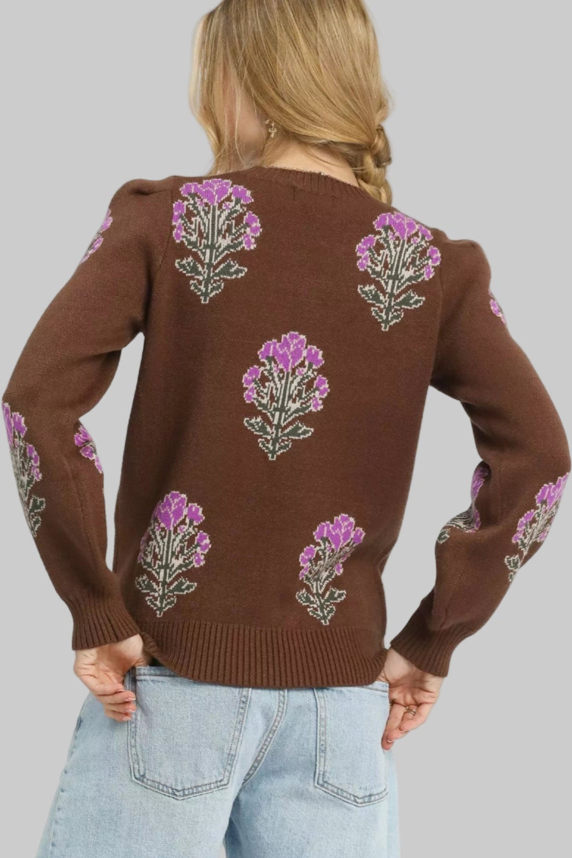 Jennifer Boho Flower Stem Jacquard Sweater