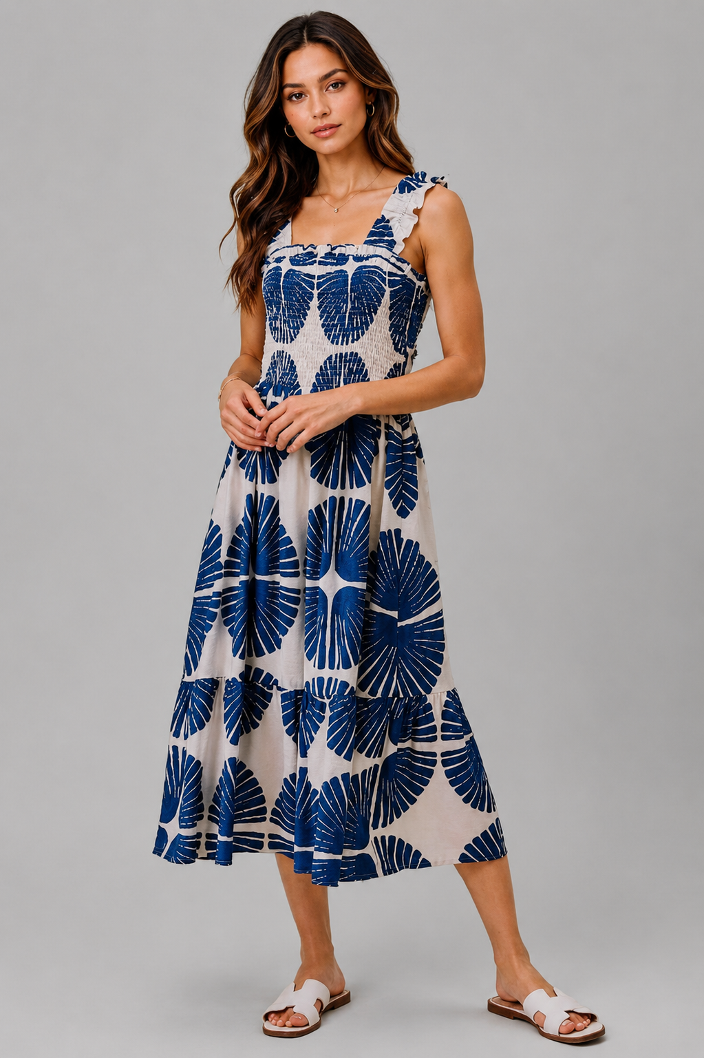 Jordyn Smocked Bodice Tiered Midi Dress