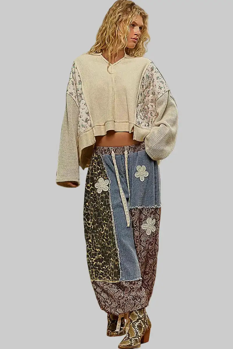 Josephine Boho Floral Cropped Thermal Top