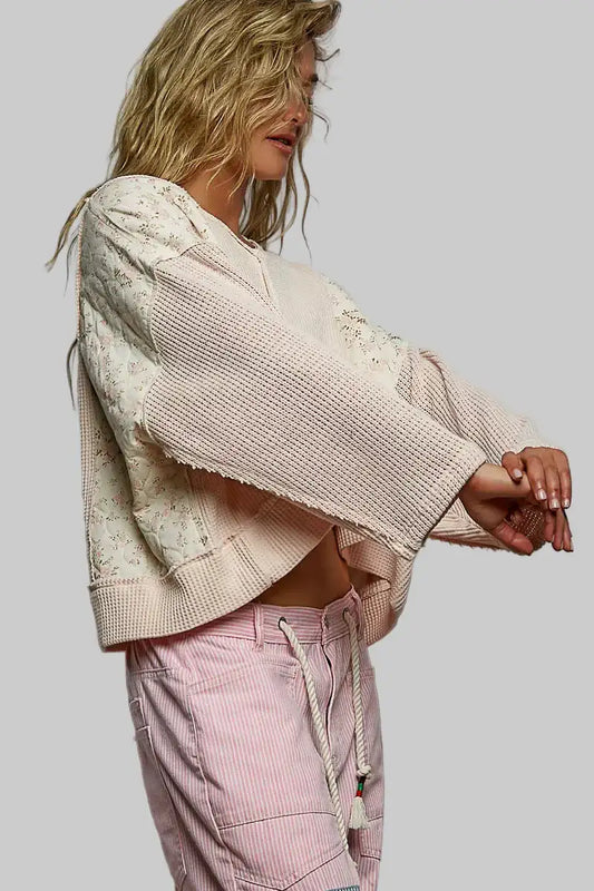 Josephine Boho Floral Cropped Thermal Top - Blush