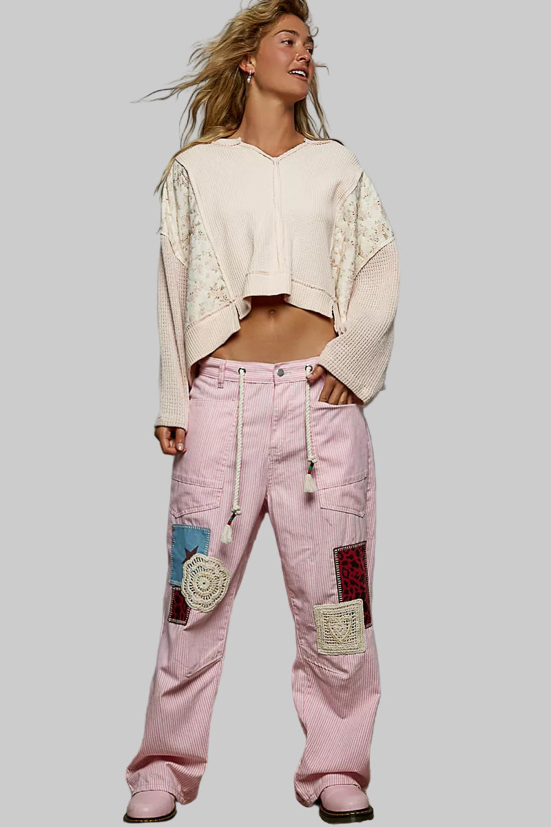 Josephine Boho Floral Cropped Thermal Top - Blush