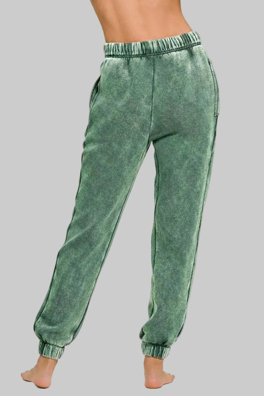 Julie Acid Wash Fleece Sweatpants with Pockets