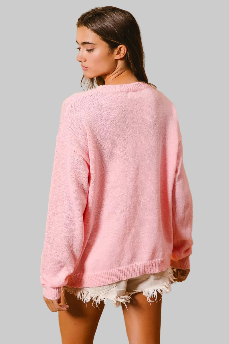 Katie Boho Christmas Gingerbread Patches Sweater