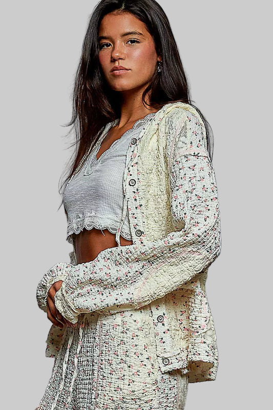 Laura Boho Floral Balloon Sleeve Hooded Lace Jacket