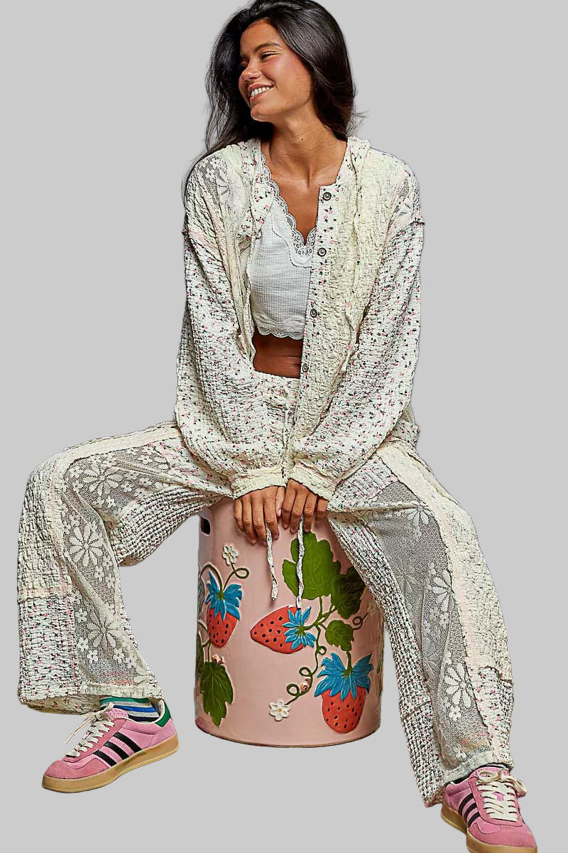 Laura Boho Floral Balloon Sleeve Hooded Lace Jacket