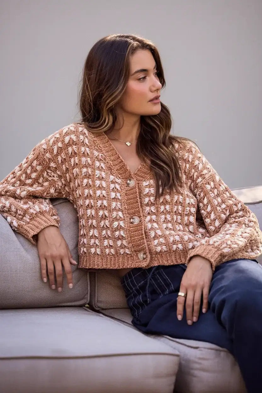 Leah Boho Chenille Textured Sweater Cardigan