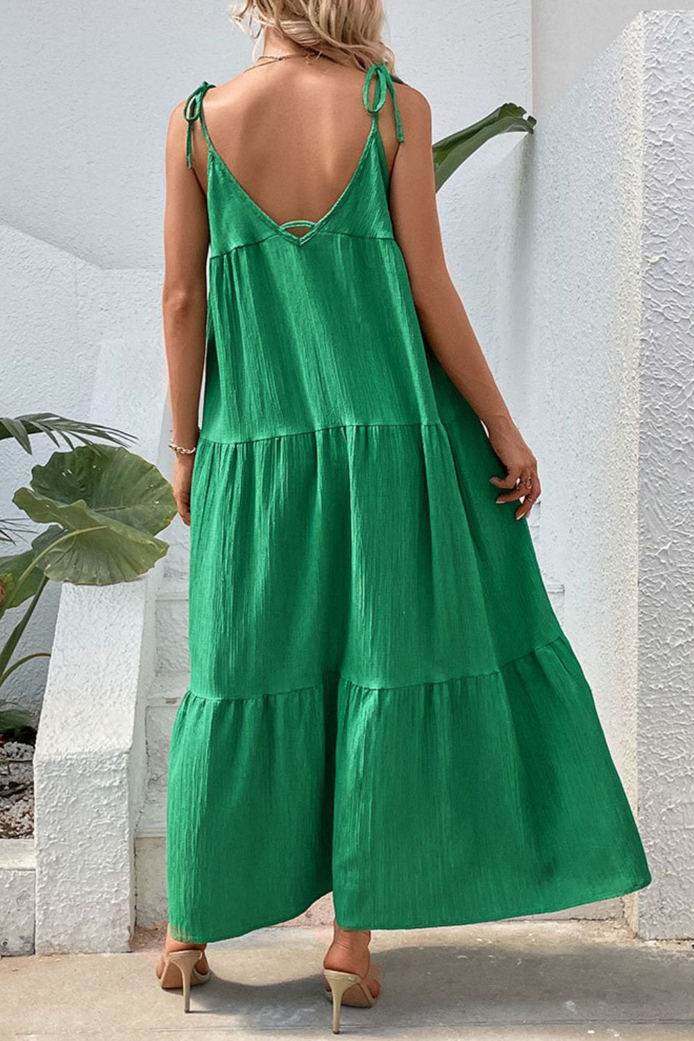 Lidia Bohemian Tie-Shoulder Tiered Maxi Dress
