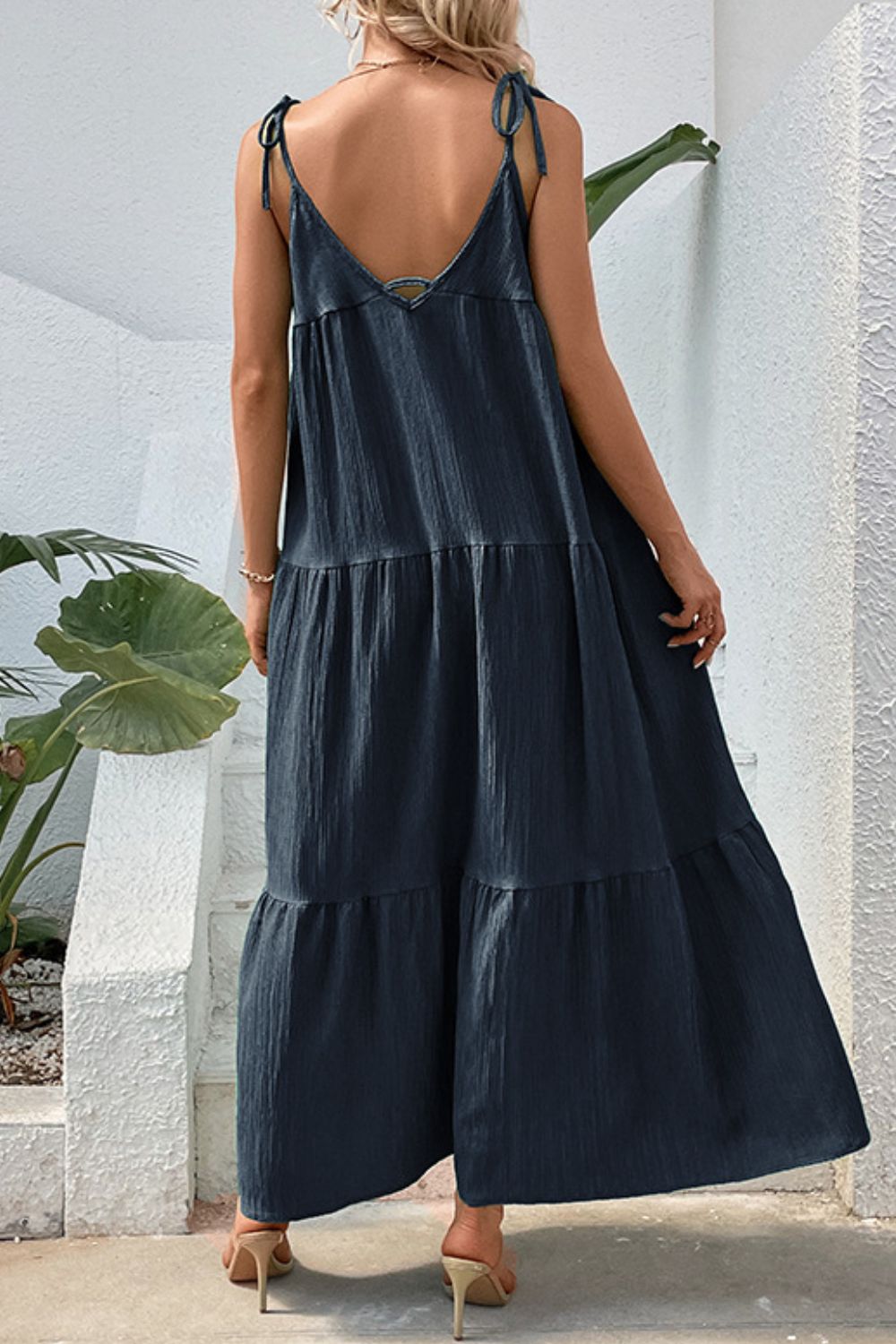 Lidia Bohemian Tie-Shoulder Tiered Maxi Dress