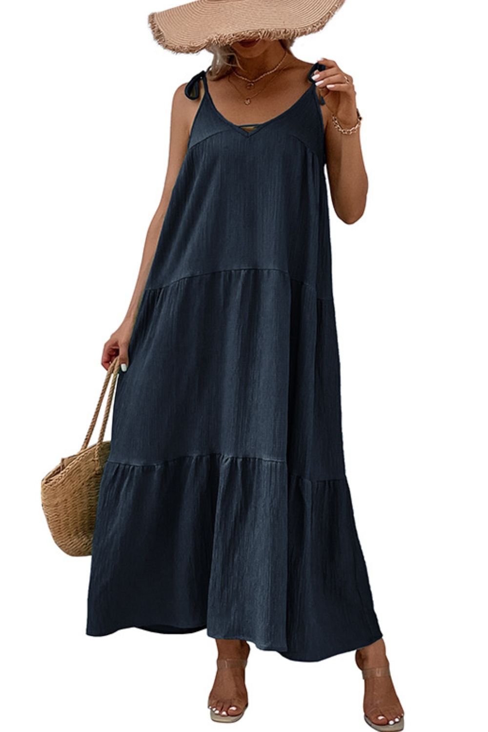 Lidia Bohemian Tie-Shoulder Tiered Maxi Dress