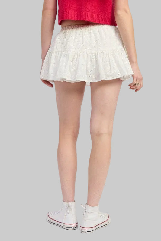 Lilah Ruffle Eyelet Embroidered Mini Skort