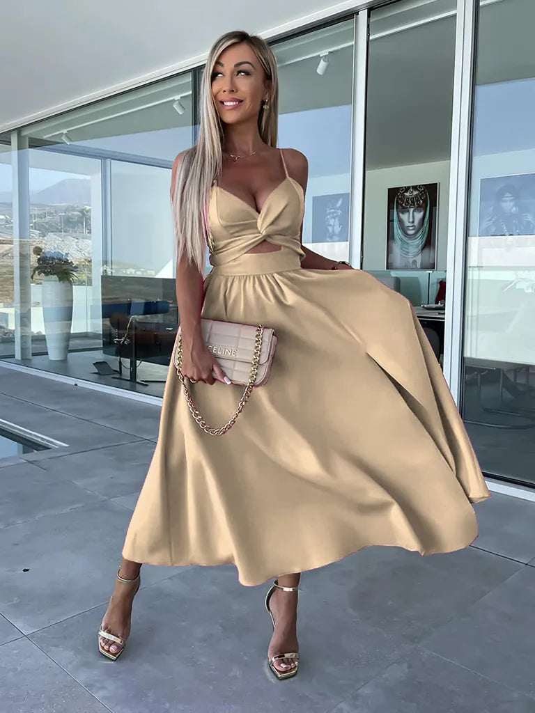 Lindsey Woven Sexy Bow Cutout Maxi Dress
