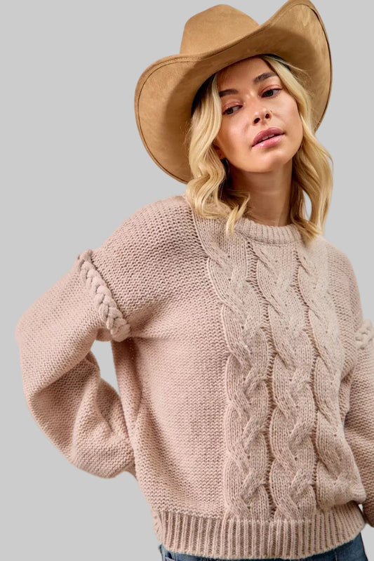 Madison Cable Knit Mocha Sweater