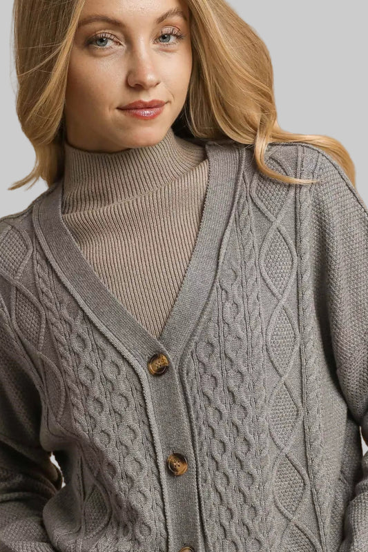 Madison Chunky Cable Knit V-Neck Button-Up Cardigan