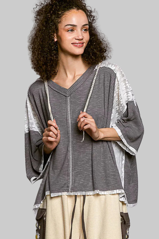 Magnolia Boho Lace Trim Hoodie