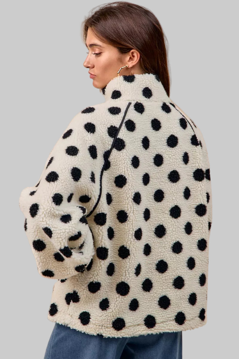 Megan Polka Dot Sherpa Half Zip Up Top