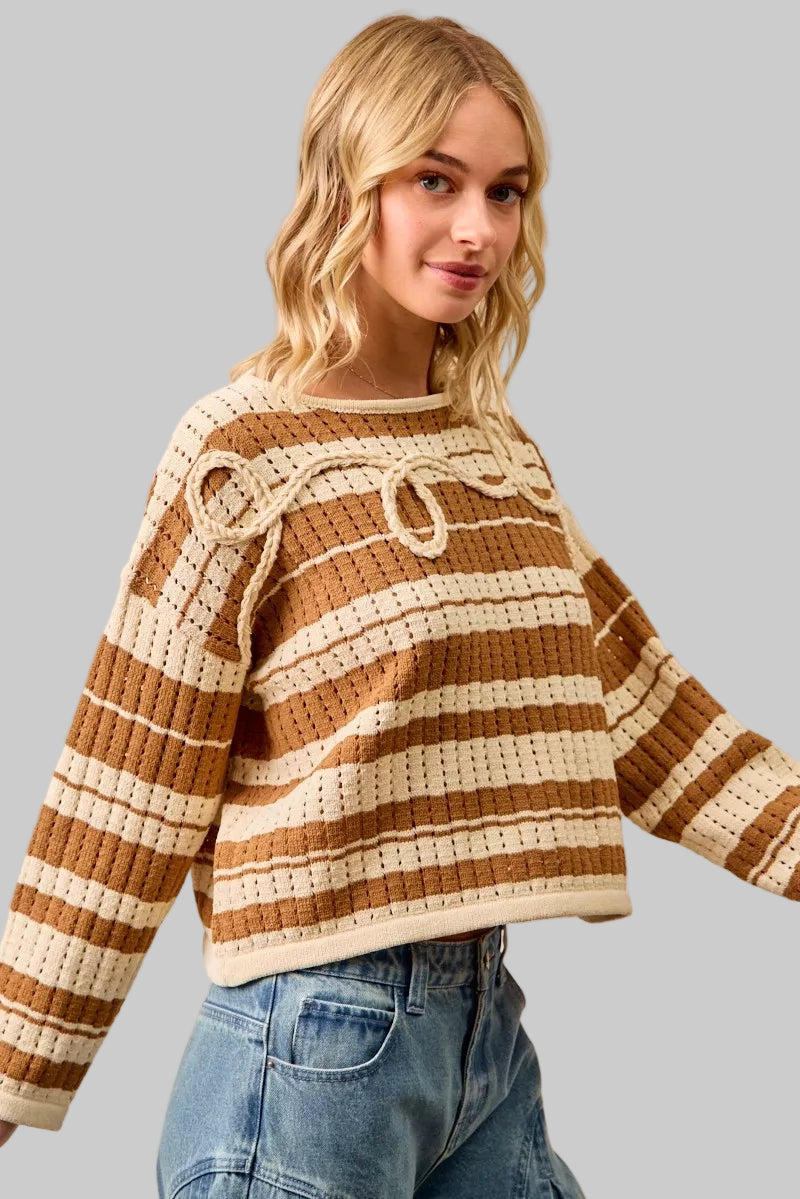 Nevaeh Striped Sweater with Braiding