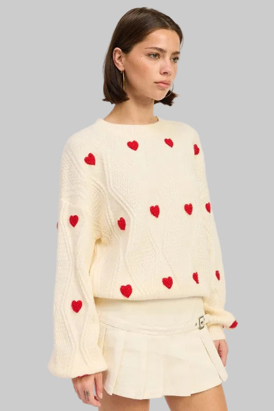 Olive Heart Embroidered Knit Sweater