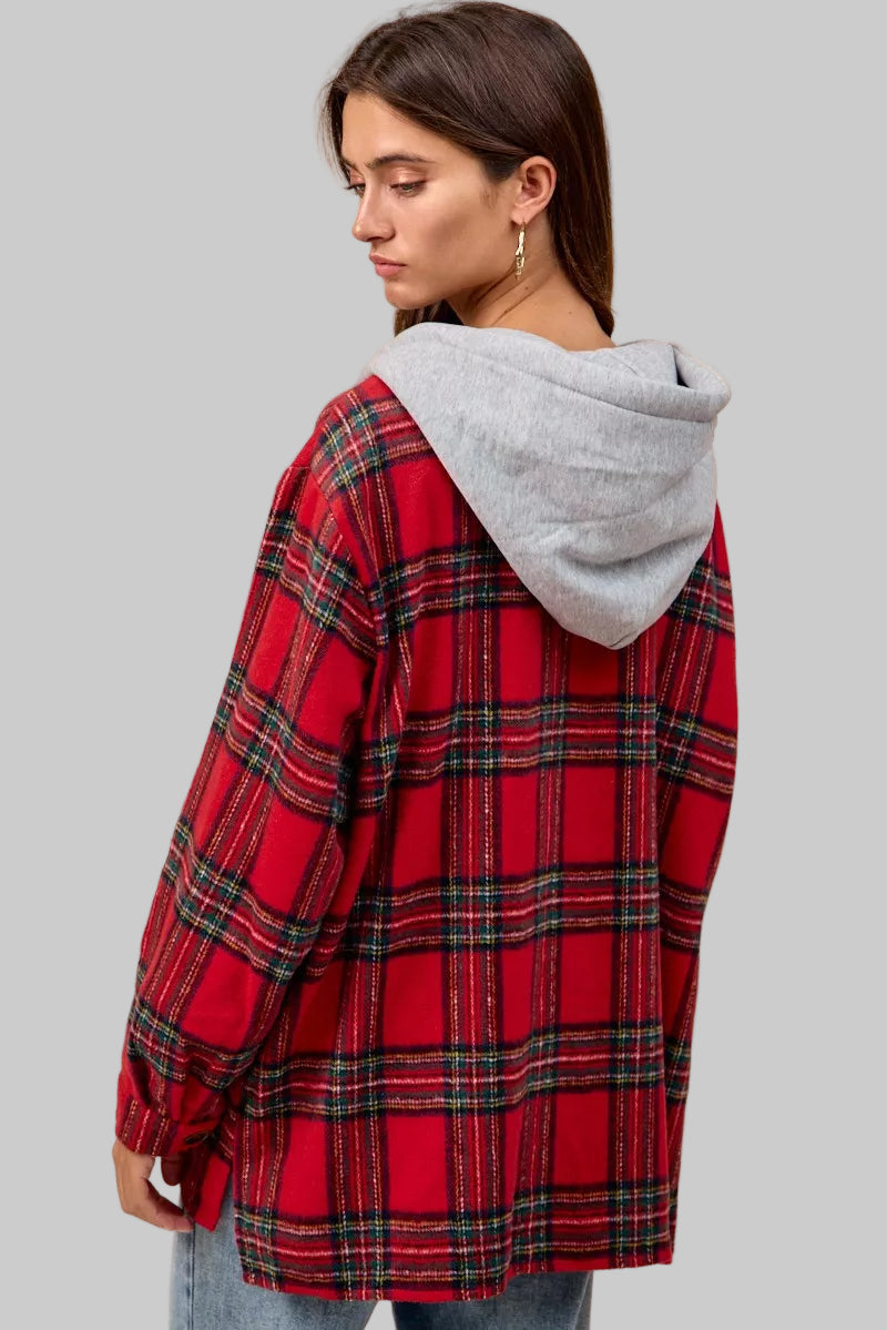 Olivia Red Plaid Hooded Shirt Jacket