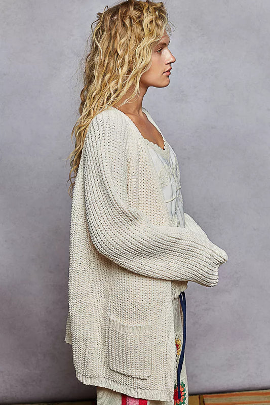 Open Front Bohemian Knit Cardigan with Front Pocket
