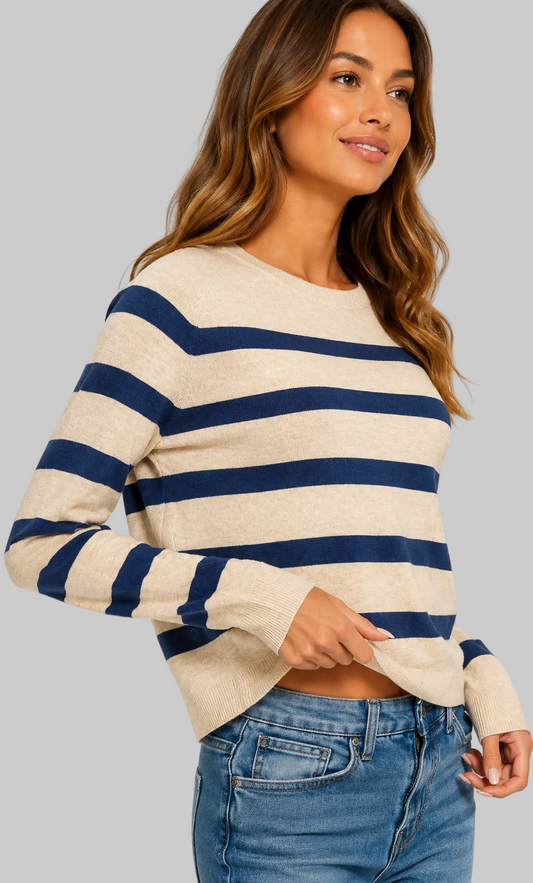 Reese Coastal Lightweight Striped Ribbed Sweater
