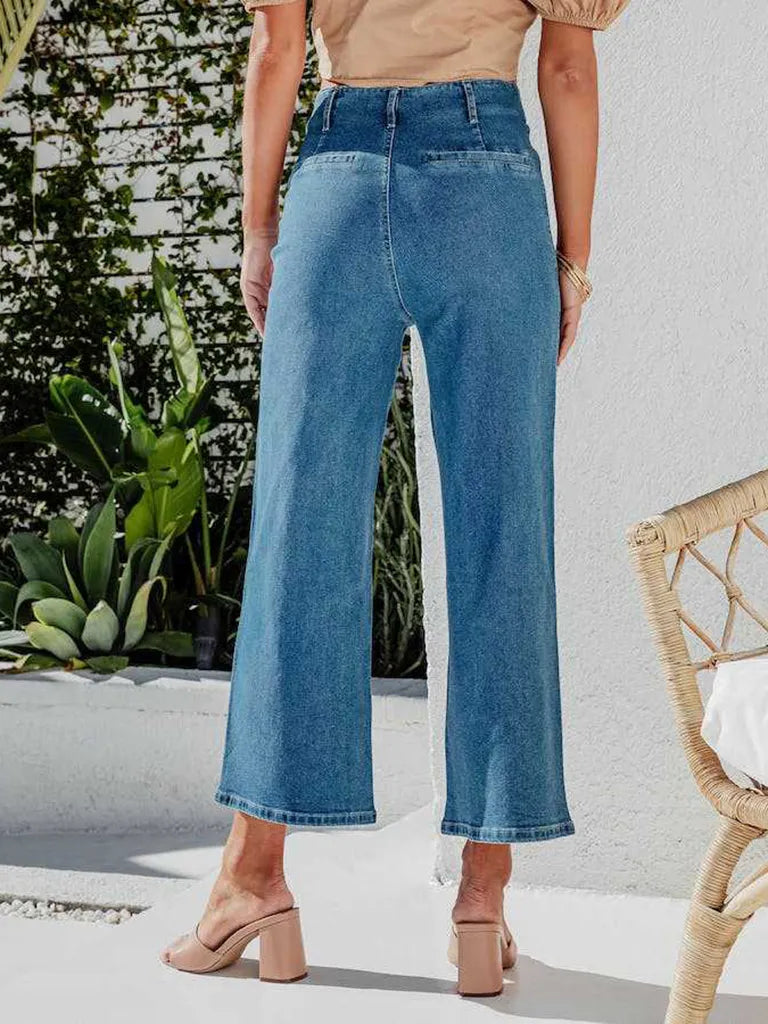 Retro High Waist Wide Leg Crop Jeans