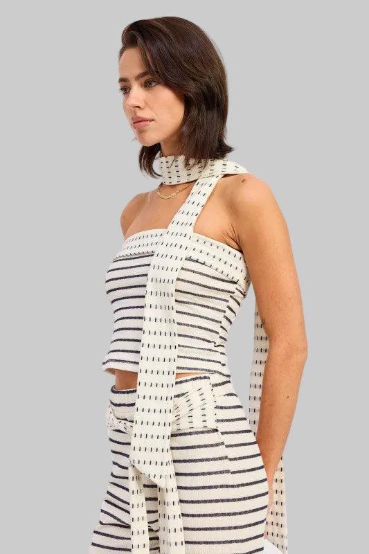 Ruth Jacquard Striped Tube Top with Scarf