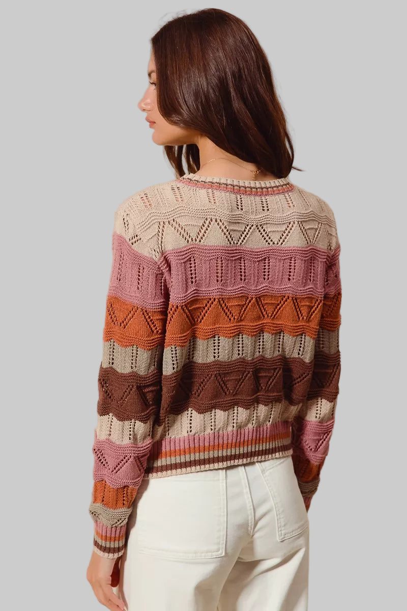 Sara Boho Multi Color Wavy Stripe Sweater Top