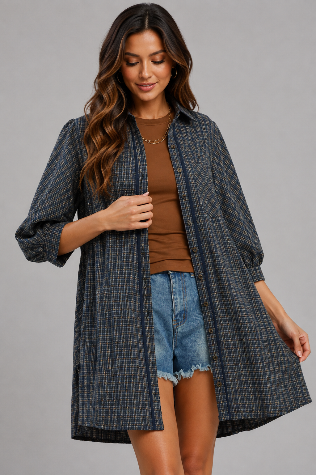 Sariah Plaid Button Down Oversized Shirt Dress