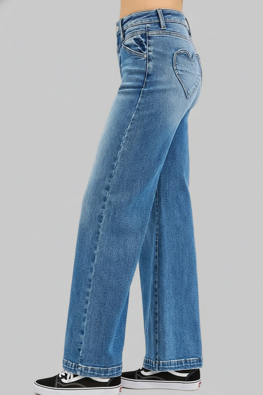 Tabatha Western High Rise Wide Leg Jenas with Front Yoke and Heart Back Pocket