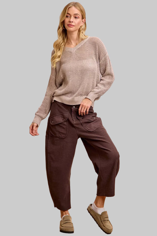 Victoria Chocolate Brown Washed Barrel Terry Pants