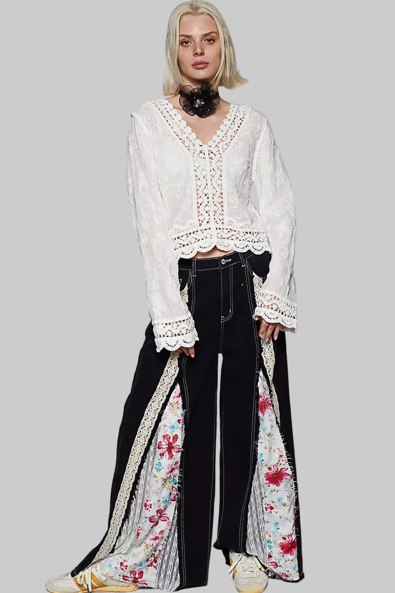 Violet Boho Crochet Floral Scallop Hem Top