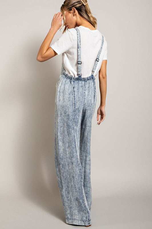 Bohemian Denim Washed Tie Dye Tencel Jumpsuit
