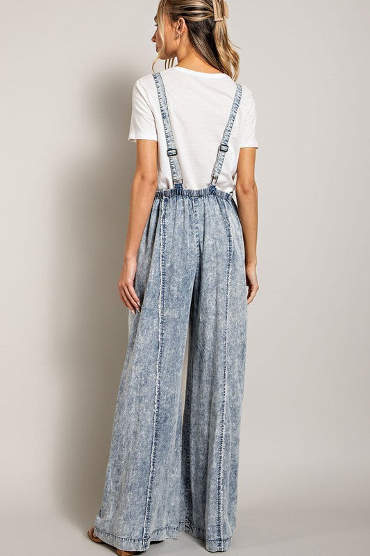 Bohemian Denim Washed Tie Dye Tencel Jumpsuit